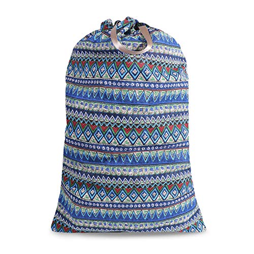 Extra Large Laundry Bag with Drawstring and Handle, Heavy Duty Travel Dirty Clothes Bag for Laundromat and Household, Durable Rip-Stop Laundry Hamper Liner, 22 Patterns(28 x 40 Inch) by SANFERGE - color: Blue Geometry
