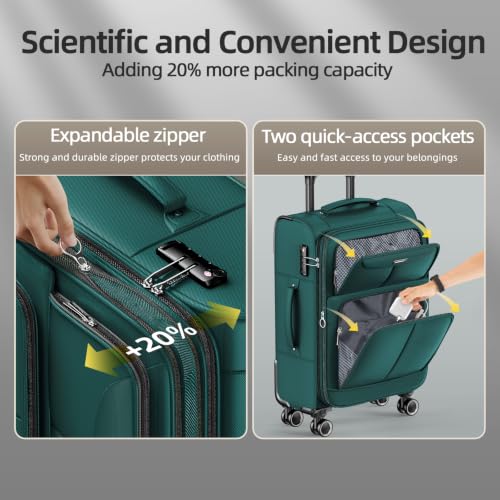 SHOWKOO Luggage Sets 3 Piece Softside Expandable Durable Suitcase Sets - color: Dark Green