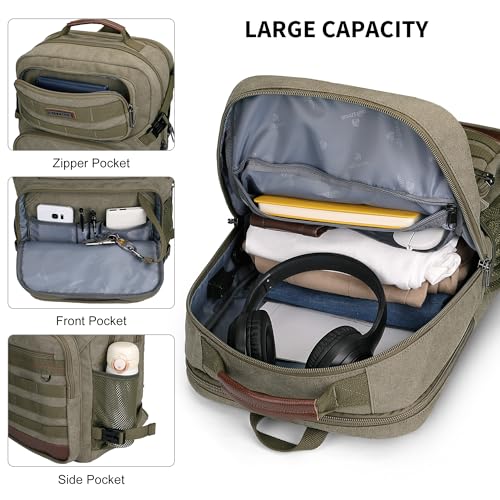 WITZMAN Canvas Travel Backpack for Men Multiple Pockets - color: Army Green