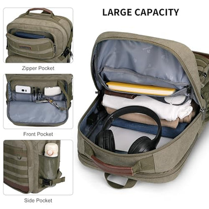 WITZMAN Canvas Travel Backpack for Men Multiple Pockets - color: Army Green