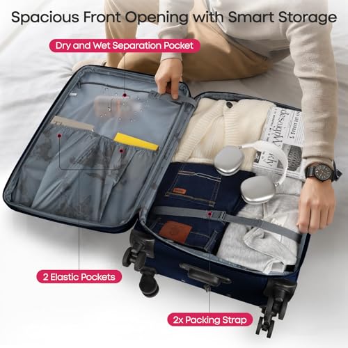 2-Piece Set(22/32in) Upright Spinner Softshell Luggage Sets - color: Navy, size: 2-Piece Set (22 inch/32 inch)