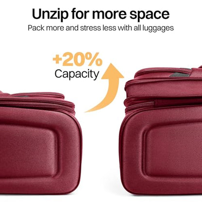 2-Piece Set Luggage,Softside Luggage Sets,Expandable 15% - color: Burgundy-Grey, size: 2-Piece Set (20"/28'')
