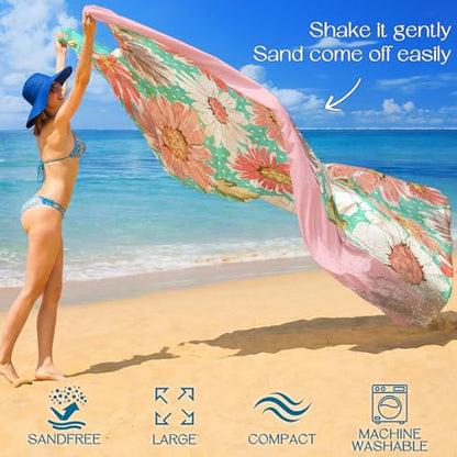 Beach Blanket Waterproof Sandproof 78''X81''/78''X110'' Large Beach Towel - color: Flowers, size: 78''X110"