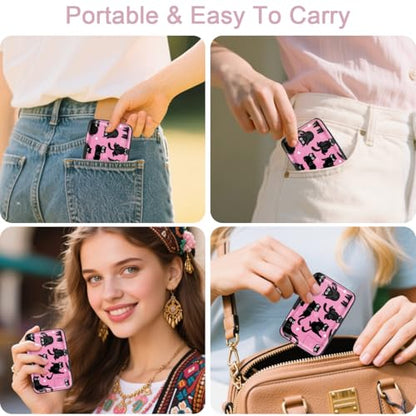 Coco Rossi Credit Card Holder RFID Aluminum Small Mini Wallet Women - color: Pink Black Cats