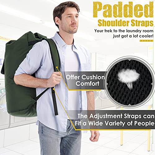 Backpack Laundry Bag, 115L Heavy Duty Extra Large College Laundry Backpack, Dirty Clothes Bag with Shoulder Straps, Laundry Hamper Bag with Drawstring Closure for College Dorm, Apartment Army Green - color: Army Green