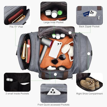 Felipe Varela 60L Canvas Duffle Bag for Men, Travel & Gym Carry on, Grey - color: Grey, size: 60L