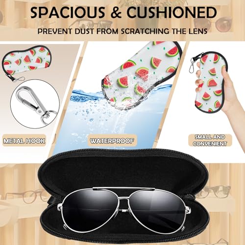 Glasses Case Eyeglass Sunglasses Zipper Soft Neoprene Ultra Light Pouch Metal Belt Clip Aesthetic Women Men - color: E19-watermelon