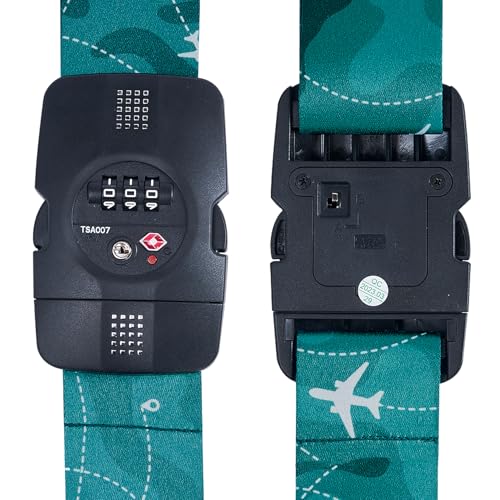 Travelkin Luggage Straps TSA Approved, Suitcase Straps with TSA Lock - color: Air Line Blue
