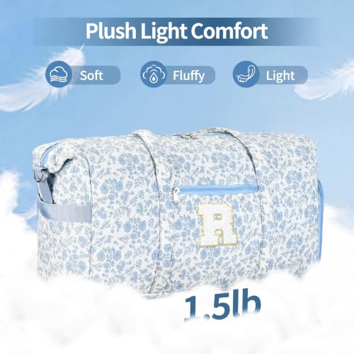 Personalized Quilted Duffle Bag for Travel Gym Weekender Hospital Carry On - color: Blue Flower, size: R