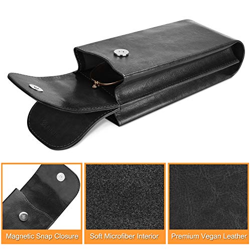 FINTIE Double Glasses Case with Carabiner Hook, Vegan Leather Eyeglass Case - color: Black