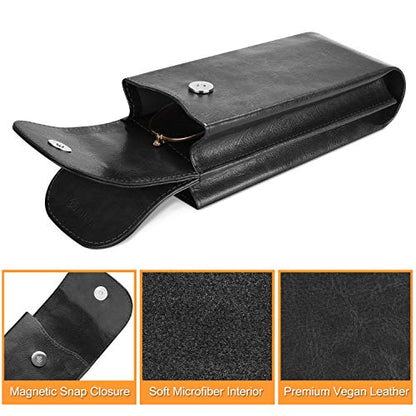 FINTIE Double Glasses Case with Carabiner Hook, Vegan Leather Eyeglass Case - color: Black