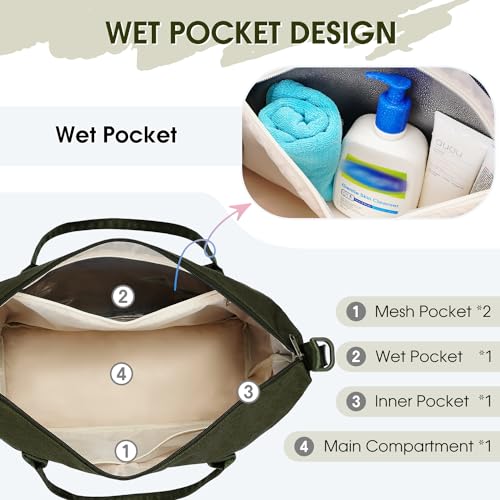 WANDF Personal Item Travel Bag, Carry On Weekender Bag for Women - color: Dark Green