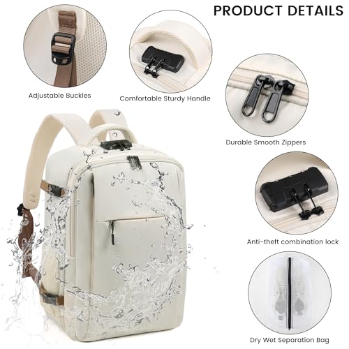 TANTOMI Travel Backpack for Women, Laptop Bag，31L Carry on Backpack - color: Cream White, size: X-Large