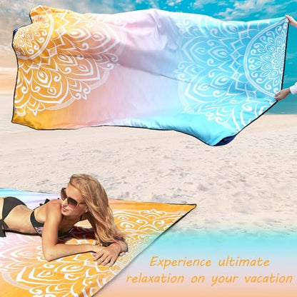 Beach Blanket Sandproof Extra Large Beach Mat Adults Waterproof Sand Free - color: Bb-mtl-greenorange, size: 79" X 83"