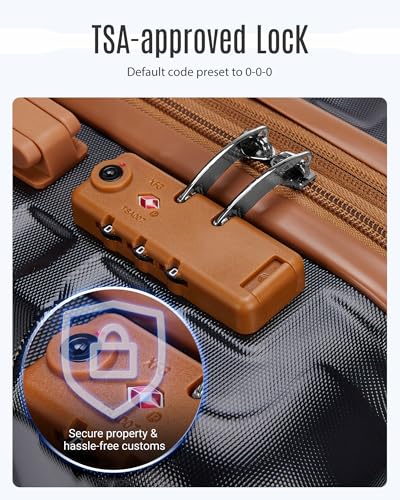 LIGHT FLIGHT Luggage Sets 3 Pcs Suitcase with Wheel,20"/24"/28",Black/Brown - color: Black/Brown
