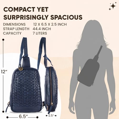 Genuine Leather Body Bag, Unisex Casual Travel Sling | Handcrafted Crossbody Side Organizer, Trendy Durable Secure Travelling Essentials Kept Bag For Daily Use & Active Commuters - color: Navy