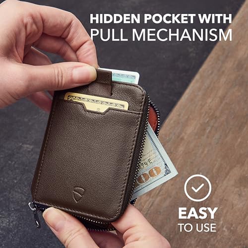 Vaultskin NOTTING HILL Slim Italian Leather Zip Around Wallet, RFID - color: Brown