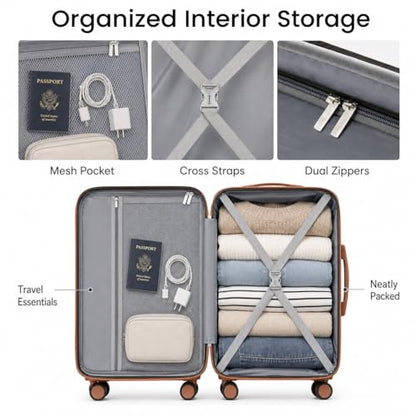 YOETEY 5-Piece Hardshell Luggage Sets, 20/24/28 Inch, White Brown - color: White