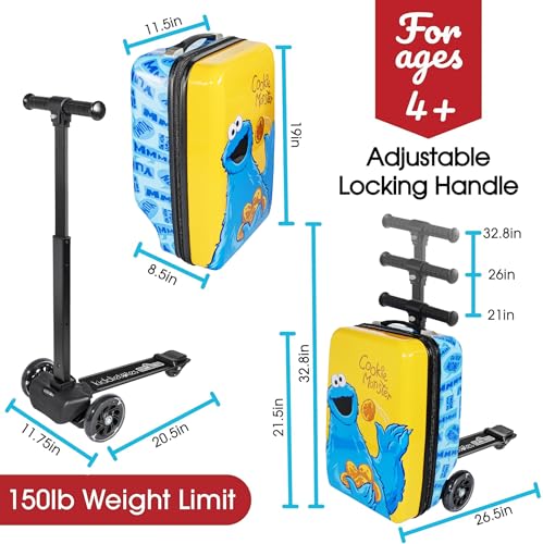 KIDDIETOTES Sesame Street Detachable Scooter Luggage, Ride-On Carry-On - style: Cookie Monster