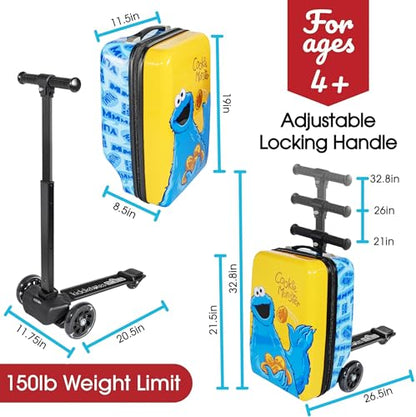 KIDDIETOTES Sesame Street Detachable Scooter Luggage, Ride-On Carry-On - style: Cookie Monster