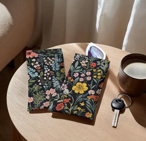 Eyeglasses Sunglasses Case PU Soft Squeeze Top Glasses Pouch for Women Floral Pattern Portable Anti Scratch - color: Wildflowers