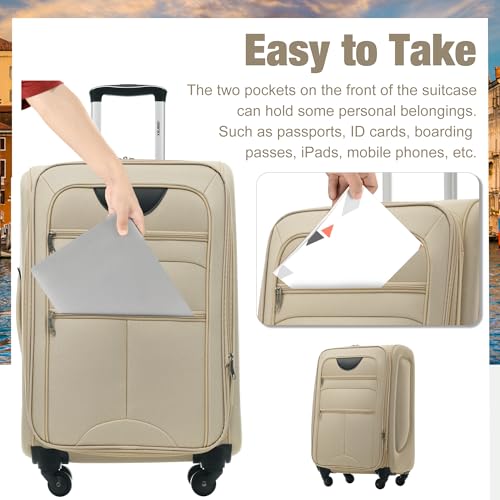 Merax Softside Luggage Set Softshell Lightweight 3 Piece Spinner Suitcase - color: Khaki, style: Softside Luggage(22/26/30)