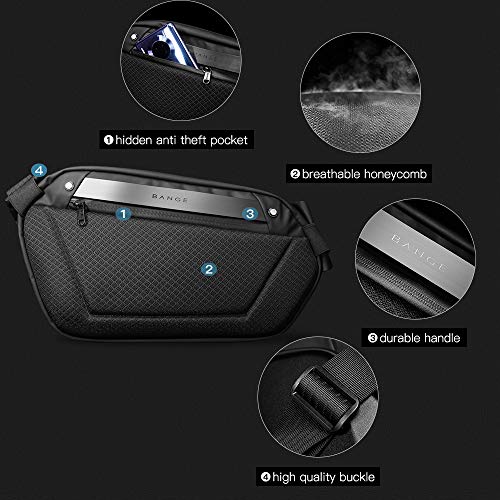 BANGE Sling Bag Waterproof Safe Protect Shell Crossbady Bag Backpack, Biking Hiking Travel Shoulder Bag (Black Large)