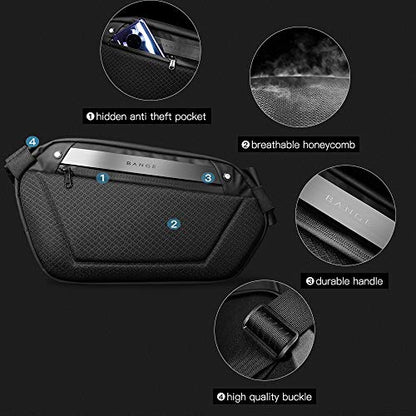BANGE Sling Bag Waterproof Safe Protect Shell Crossbady Bag Backpack, Biking Hiking Travel Shoulder Bag (Black Large)