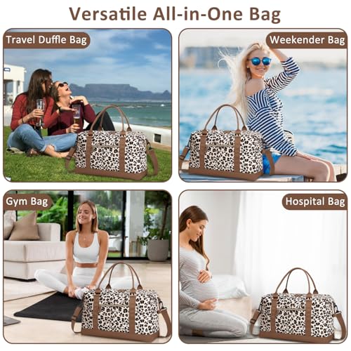 ELONGRIVER Women Travel Duffle Bags, Weekender Overnight Bag, Hospital Bag - color: Leopard Print, size: X-Large