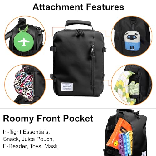 Kids Travel Backpack for Ages 3-6 | Lightweight Suitcase Style Carry-On | 10L Weekender with Tablet Sleeve & Chest Strap | Black - color: Black