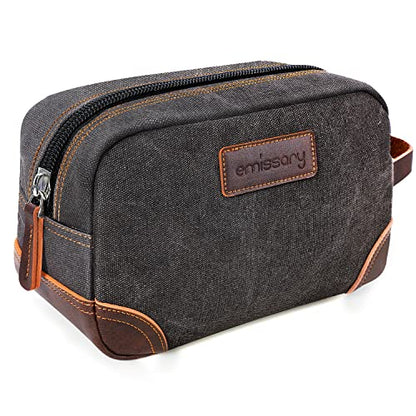 emissary Men's Canvas Travel Toiletry Bag, Leather Dopp Kit - Gray - color: Gray