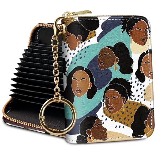 Yonlevres Credit Card Holder RFID Small Wallet Women Keychain Zipper - color: Black Girl