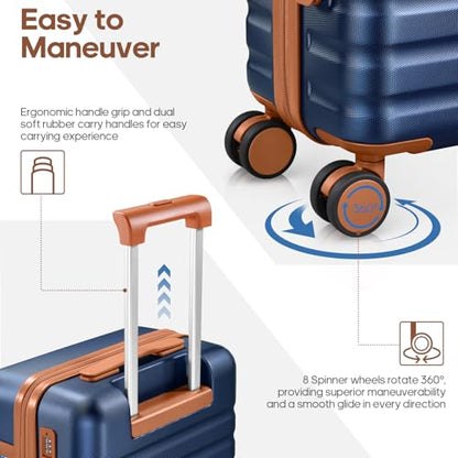 UKEIN Luggage Sets 5Piece, Carry On Luggage Large Checked Suitcase Set - color: Blue, size: 5 piece set