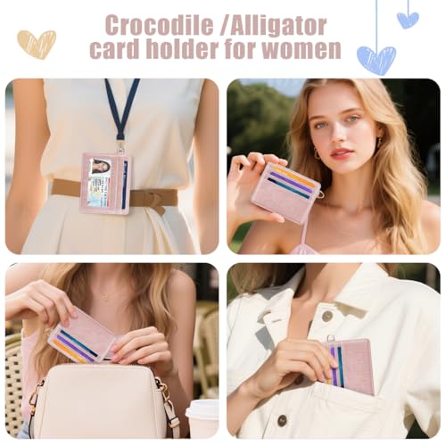 Slim Credit Card Holder Crocodile Wallet Women Thin Wallets - color: A Pink