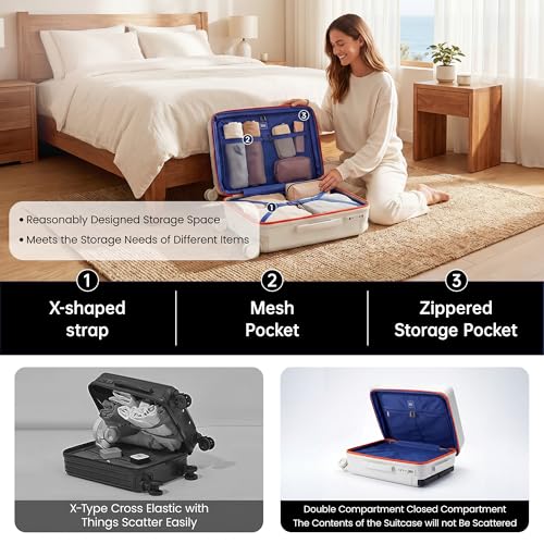 3 Piece Luggage set,Wide Handle Suitcase Set w/TSA LOCK - color: Beige, size: 3-Piece Set (20"/26"/30'')
