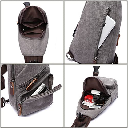 Canvas Sling Bag Crossbody Backpack Shoulder Casual Rucksack for Men Women Outdoor Cycling Hiking Travel Fishing Green - color: Green