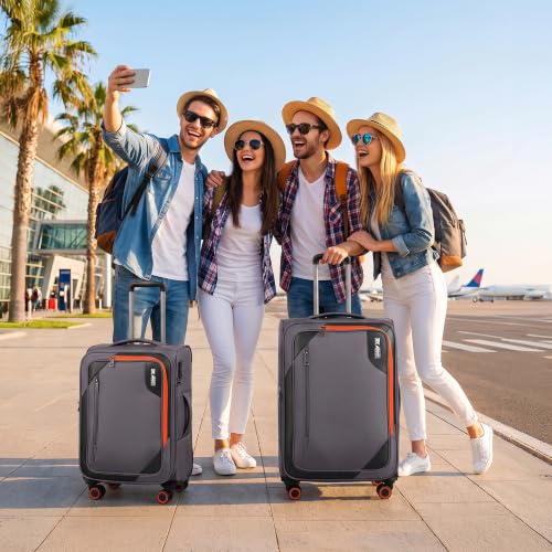 2-Piece(22/28in) Softside Luggage Set w/Front Open Pocket - color: Grey, size: 2-Piece Set (22"/28'')