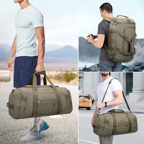 WITZMAN 캔버스 더플 백 남성용 3 in 1 컨버터블 백팩 40L 여행용, 아미 그린., 빈티지 - color: 아미 그린., size: 45L Upgrade