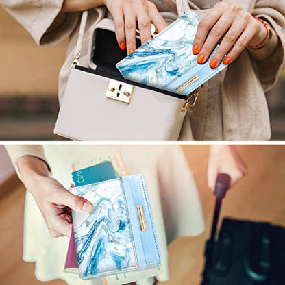 Coco Rossi Passport Holder for Travel Women Slim RFID Passport Cover Wallet - color: Blue Marble
