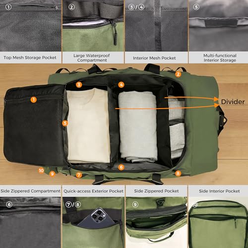 Rolling Duffel Bag with 3 Wheels, 28 Inch 110L Waterproof, Green - color: Green