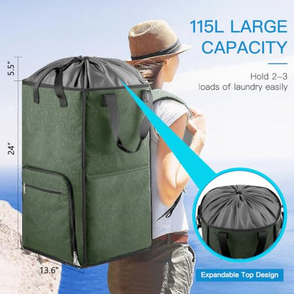 Laundry Backpack Bag, Bukere Extra Large 2 in 1 Laundry Hamper Basket for College Students Dorm Essentials, Adjustable Shoulder Straps, Freestanding Laundry Bag for Apartment, Laundromat, Travel - color: Green