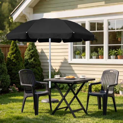 AMMSUN 6FT Portable Outdoor Picnic Patio Umbrella with Tilt Function, Black - color: Black
