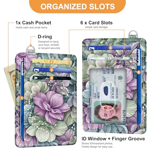 SEAVILIA Small Credit Card Holder for Women, Slim RFID Blocking Wallet - color: Happy Flower