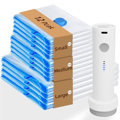 12 Pack Vacuum Storage Seal Bags for Travel with Cordless Electric Pump - style: 12 Combo+Electric Pump A