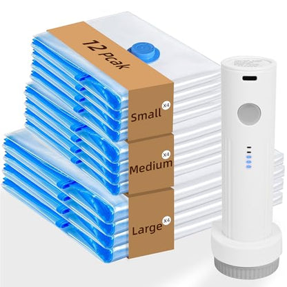 12 Pack Vacuum Storage Seal Bags for Travel with Cordless Electric Pump - style: 12 Combo+Electric Pump A