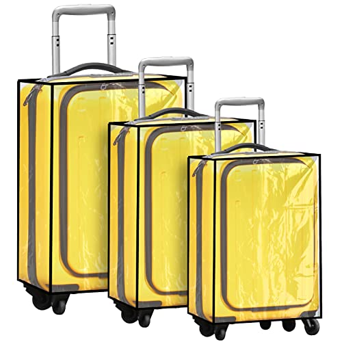 Sadnyy 3 Pieces Clear Luggage Cover PVC Suitcase Luggage Protector for 20" 24" 28" Luggage Waterproof Cover - color: Black Border, style: Regular Style