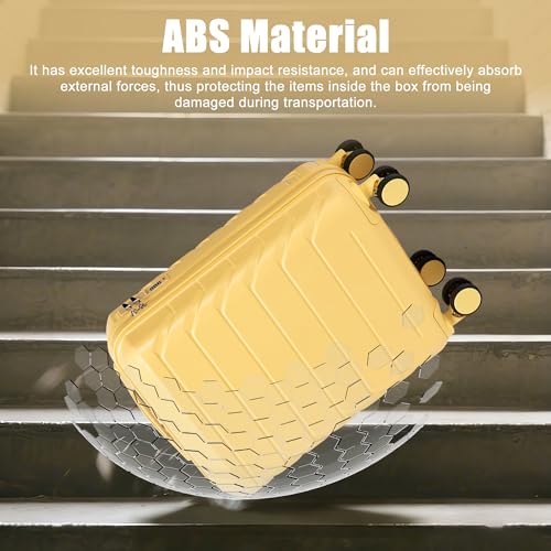 GDFStudio 20" ABS Hardshell Checked Luggage, Medium Capacity Travel Suitcase with Scratch Resistant Surface, 360° Silent Spinner Wheels, Combination Lock, Telescopic Handle and Side Hooks, Yellow - color: Yellow, size: 20In