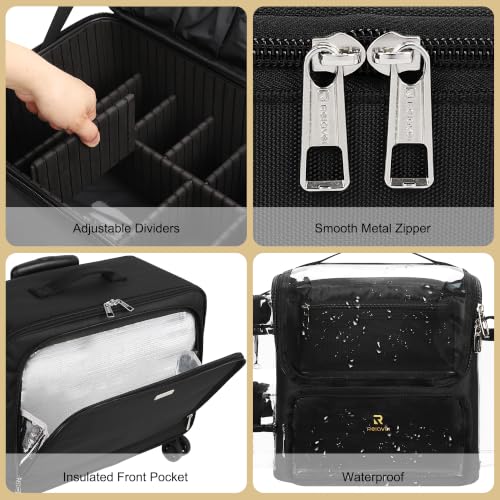 TANTO Rolling Makeup Train Case, Makeup Bag with 7 Pouches & Brush Holder - color: 04-Black（2 in 1） +Brush Bag