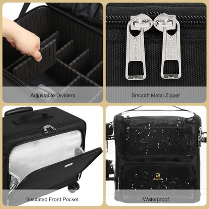 TANTO Rolling Makeup Train Case, Makeup Bag with 7 Pouches & Brush Holder - color: 04-Black（2 in 1） +Brush Bag