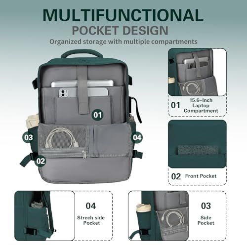 Travel Carry On Backpack for Women, TSA Approved 15.6" Laptop Daypack - color: Peacockblue, size: Medium